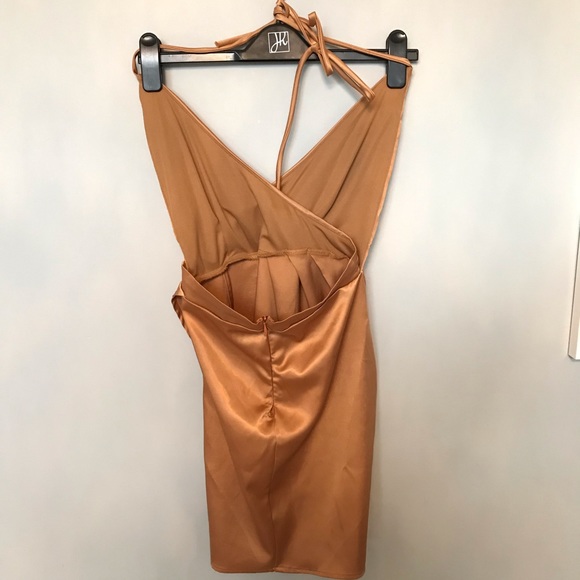 Gold Satin Mini Dress - Picture 3 of 5